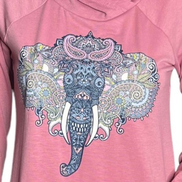 Lularoe‎ Hoodie Women XS Amber Pink Gray Triabl Elephant Lightweight Jersey Knit - Picture 5 of 7